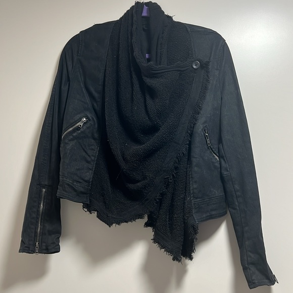 Free People Black Denim Jacket with Built in Scarf Size 4 - Picture 5 of 8